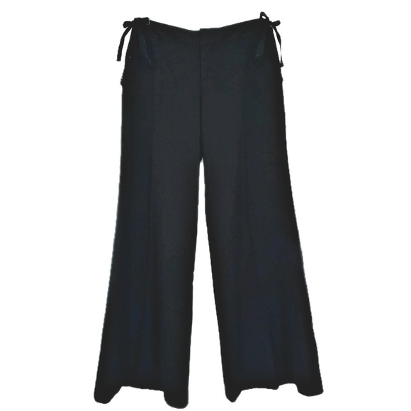 Rebecca Taylor Black Wide-Leg Tie Side Bow Trousers - Picture 1 of 13